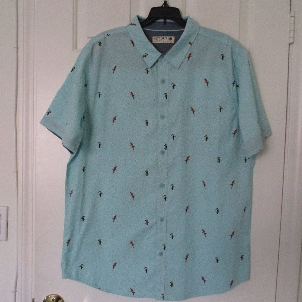 Retrofit Mens S/S Green Cotton Casual Parrot Head Hawaiian Shirt NWOT - Large*